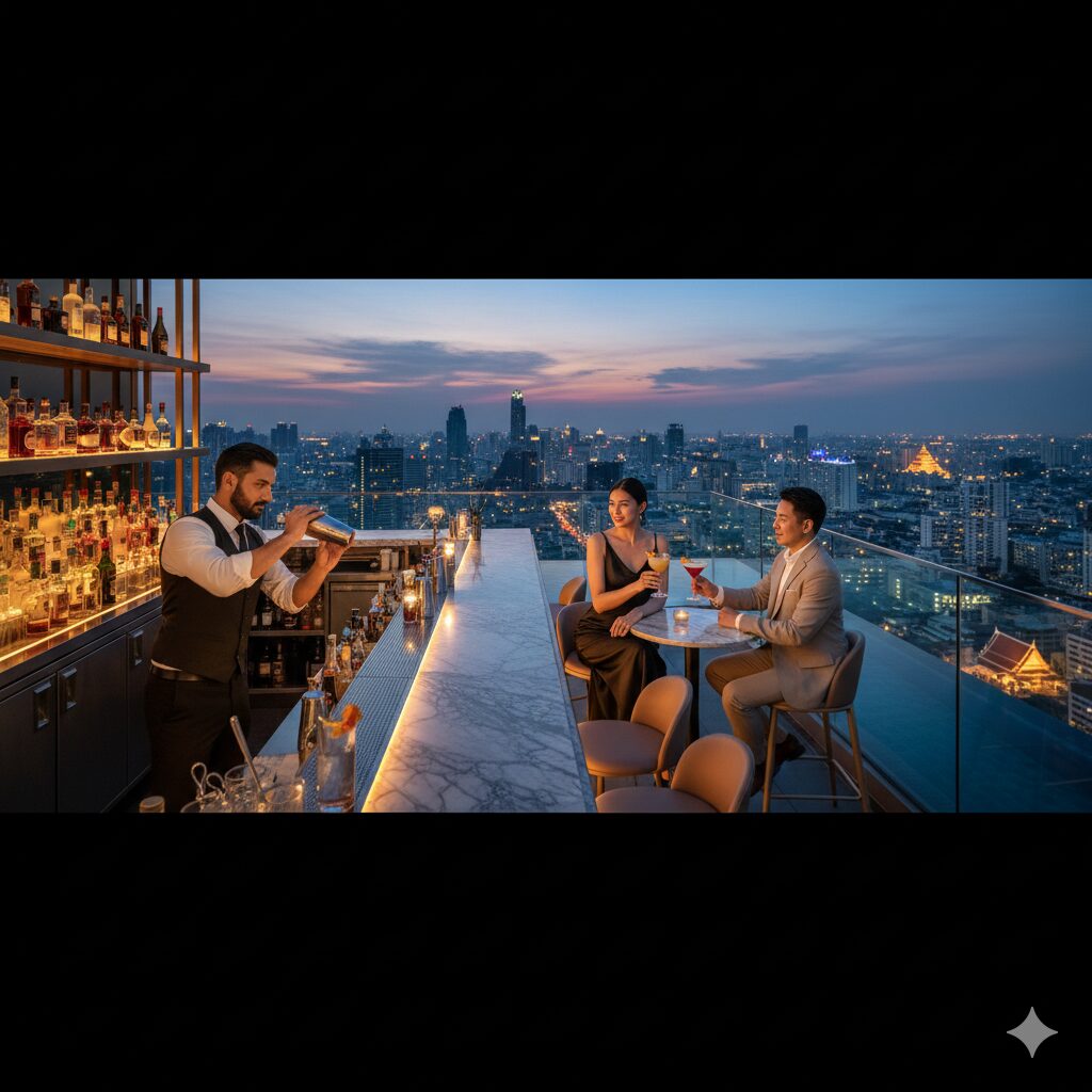 **1. 旅の始まりは、煌めく夜景と極上のカクテルで